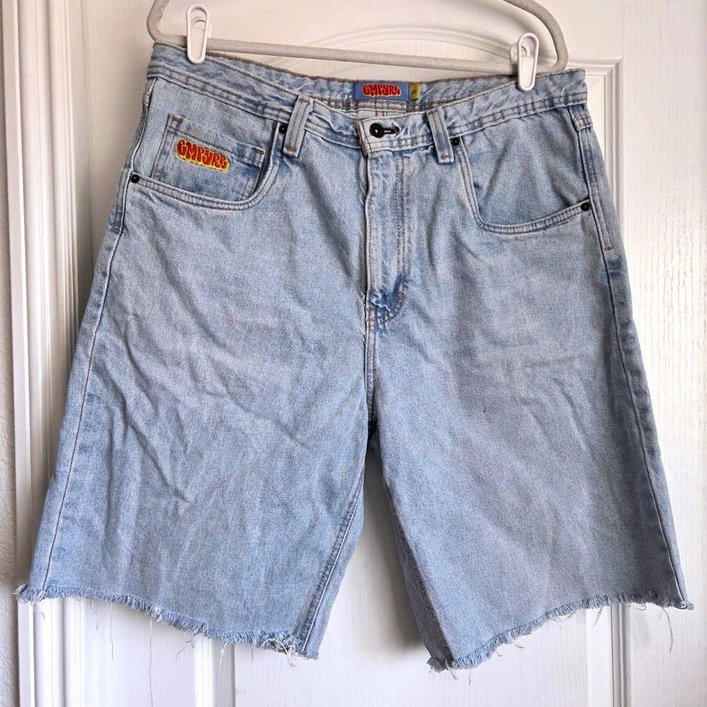 Empyre‎ Relaxed Fit Baggy Denim Cut Off Jorts Shorts Mens Sz 36 Light Blue Wash